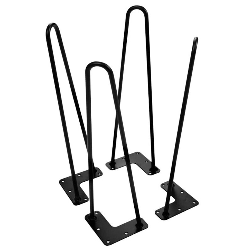 4 Pack 8" Black Furniture Legs Cabinet Cupboard Metal Table Feet Heavy Duty 2 Rod Hairpin Table Leg DIY Desk Stand Bench