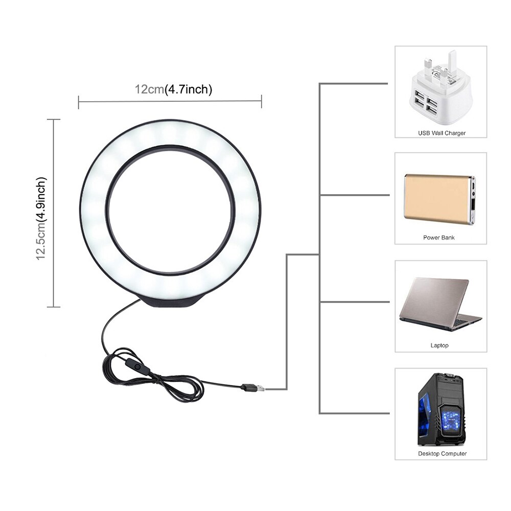 Fotografia 4.7 Polegada min luz fotografia led ringlight lâmpada led luz de preenchimento para iluminação estúdio luz selfie anel luz