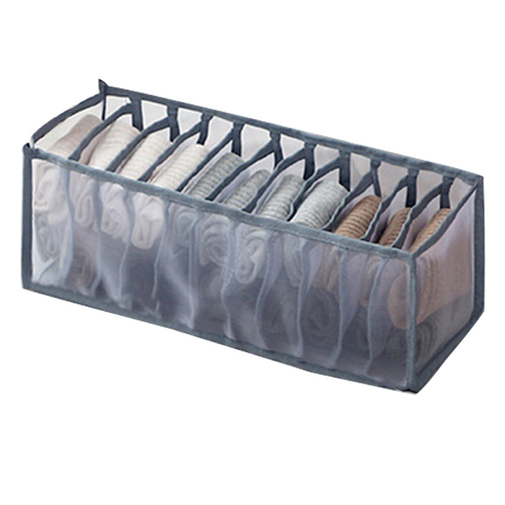 Opvouwbare Ondergoed Opbergdoos Met 6/7/11 Compartimenten Nylon Divider Doos Sokken Bra Underpants Garderobe Drawer Closet Organizer #: gray 11Grids