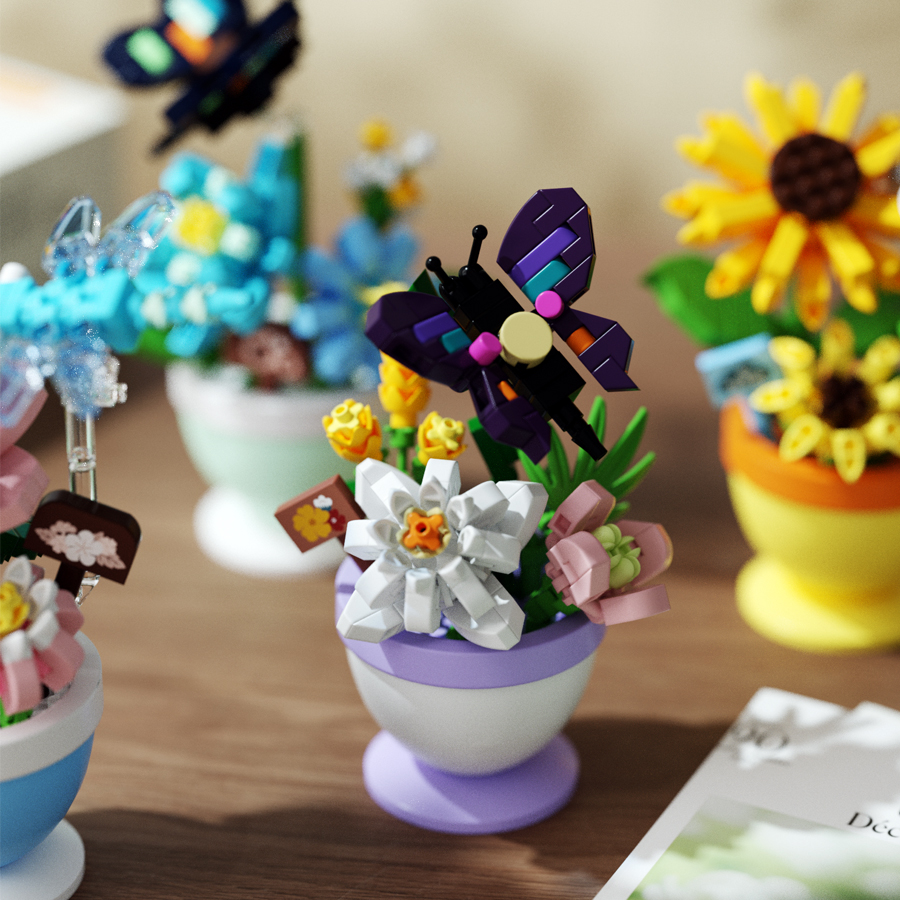 Bloempot Bouwstenen Bloemen Insect Serie Diamant Bakstenen Kinderspeelgoed Bij Vlinder Libel Tuinspeelgoed Decoraties