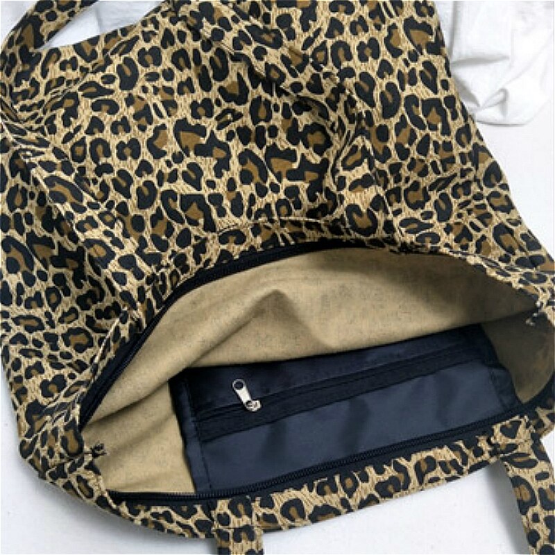 Shopping Bags Women Canvas Leopard Ins All-match Students Ulzzang Trendy Vintage Shoppers Chic Simple Chic Retro Totebag