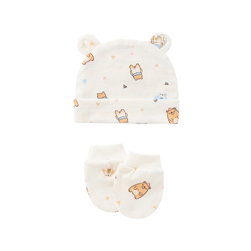 Gants en coton tricoté anti-rayures pour bébé + chapeau + couvre-pieds, ensemble de mitaines, chaussettes, bonnet