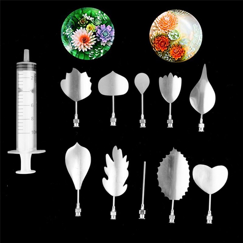 10/11pcs 3D Jelly Flower Carving Tool Art Home Kitchen Stainless Steel Gelatin Pudding Nozzle Syringe Cake Decorating Utensil