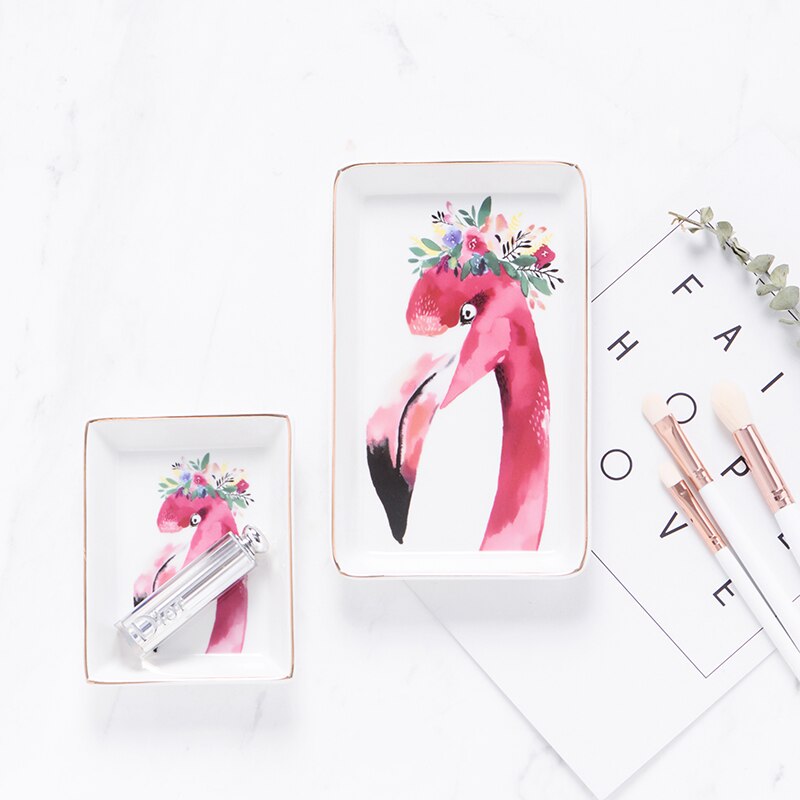 Creativity Flamingo Porcelain Square Plate Dish Ceramic Dessert Plate Ewellery Tray Storage Plate Snack Decorative Plate Set