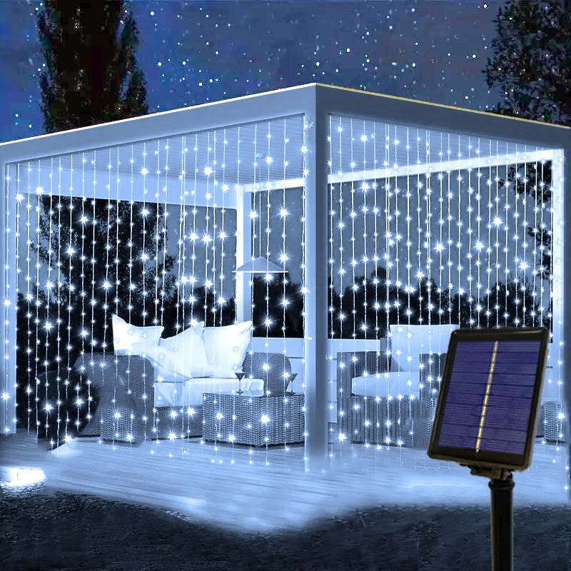 LED Solar Curtain String Lights Copper Wire Outdoor Lamp Solar Fairy Lights Garland for Garden Party Patio Terrace Camping Decor: changeable / 11-15W