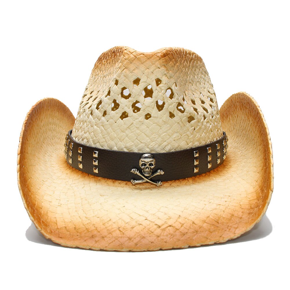 100%  dames heren western cowboyhoed met assel lint stro dame vader strand zon sombrero pet mesh cowgirl jazz hoed maat 58cm: C8 kubieke voet