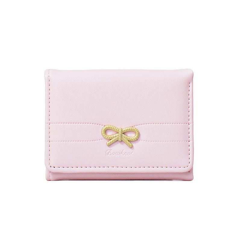 Wallets Girls Cute Bow Small Wallet Aesthetic Card Holder Classic Three Fold Purse For Women Student Simple Coin Pouch: black