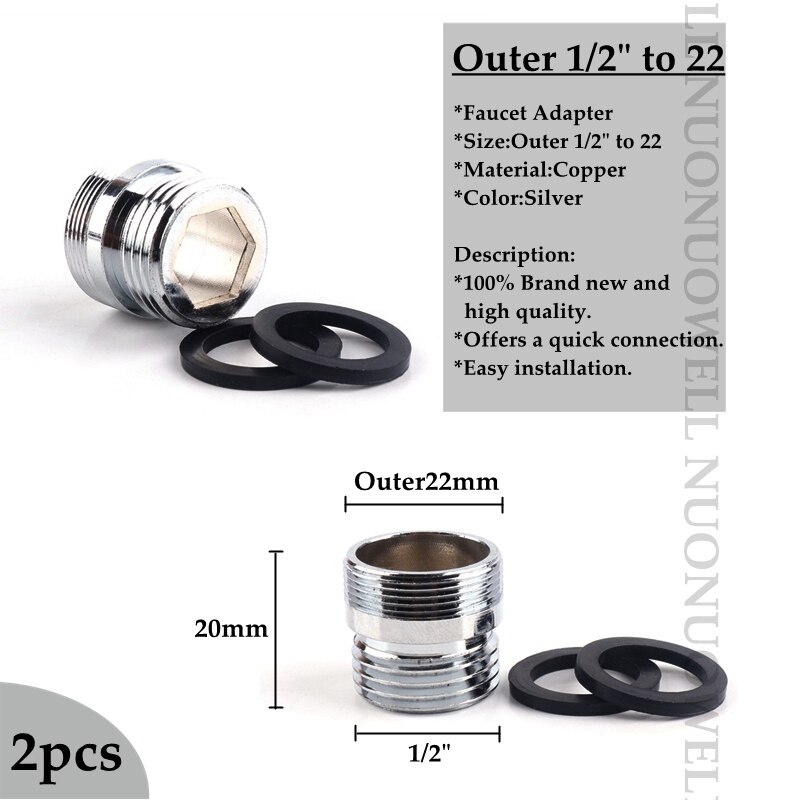 2 stk vandhane belufter fittings 16 18 20 22 24mm g3/4 g1/2 køkken vandhane adapter kobber vandrenser tilbehør: Ud 1 l 2in-22