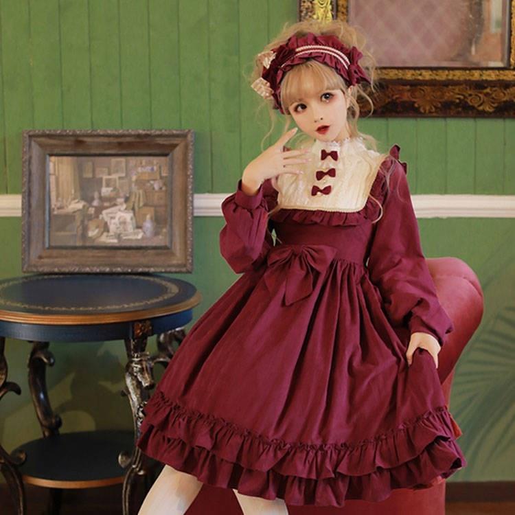 Goottilainen vintage makea lolita mekko palatsi pitsi bowknot vyöttää ohut viktoriaaninen mekko kawaii tyttö gootti lolita op loli cos