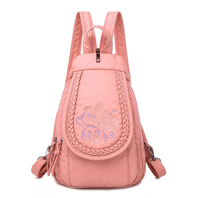 ¡Novedad de ! Mochilas de cuero bordadas para niñas, mochilas escolares Sac A Dos, Mochila de cuero con flores para mujeres, mochilas de para mujeres: pink style1