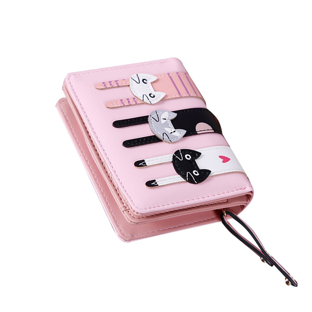 Mærke luksus kvinder lyserød lille funktionel kort tegnebog piger dejlige tegneserie kat pung møntkortholder: Lyserød