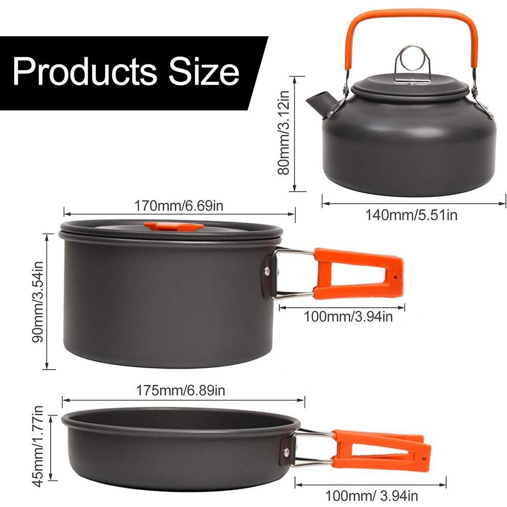 Kit d'ustensiles de cuisine pour le camping en extérieur, en aluminium, bouilloire à eau, casserole de voyage, randonnée pique-nique, barbecue BBQ, équipement de cuisson
