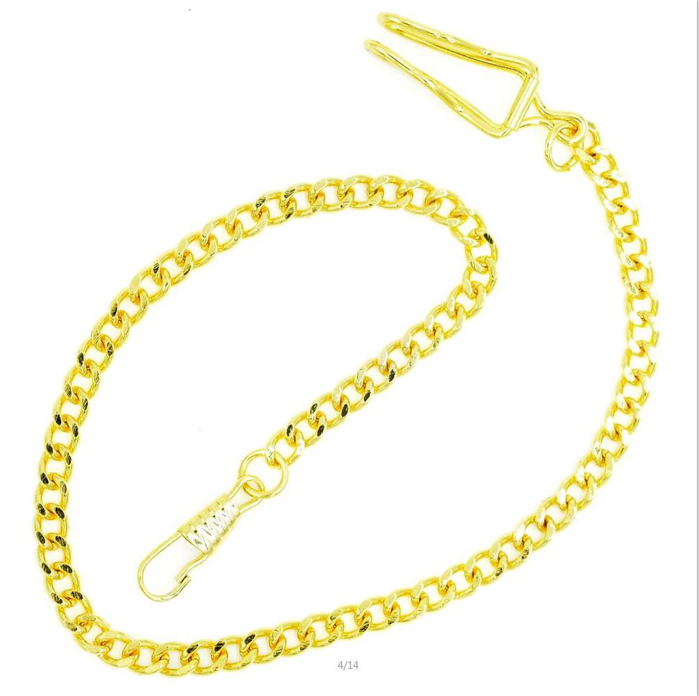 10 Uds un lote 34CM clásico negro plateado reloj de bolsillo cadena Correa accesorios cadenas colgantes B005: gold