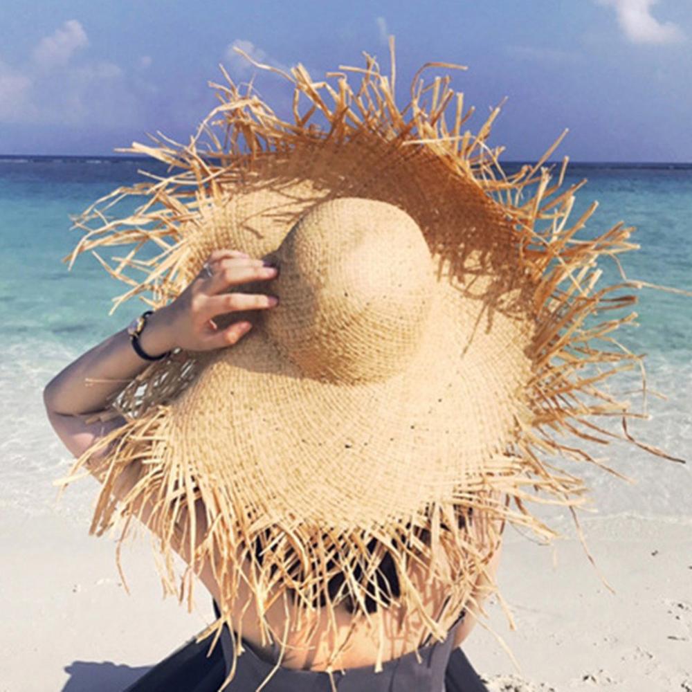 Sombreros de paja hechos a mano nuevos para mujer, sombreros de paja para el sol de gran , rafia Natural Panama, sombreros de paja para el sol para las vacaciones #060: B
