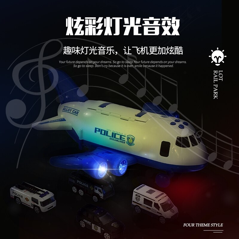 Car Toys for Boys with Transport Cargo Airplane and Large Play Mat Educational Vehicles Sound and light portable Road sign toy