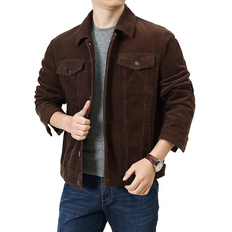 Mannen Klassieke Slim Fit Corduroy Jassen Mode Toevallige Jas Heren Streetwear Turn-Down Kraag Single Breasted Pockets Solid Uitloper