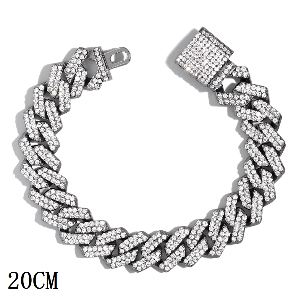 Pulsera de cadena de eslabones cubanos con punta de cristal helado rosa y azul a la para mujer, pulseras cubanas con diamantes de imitación ostentosos, joyería de Hip Hop: Verde oscuro