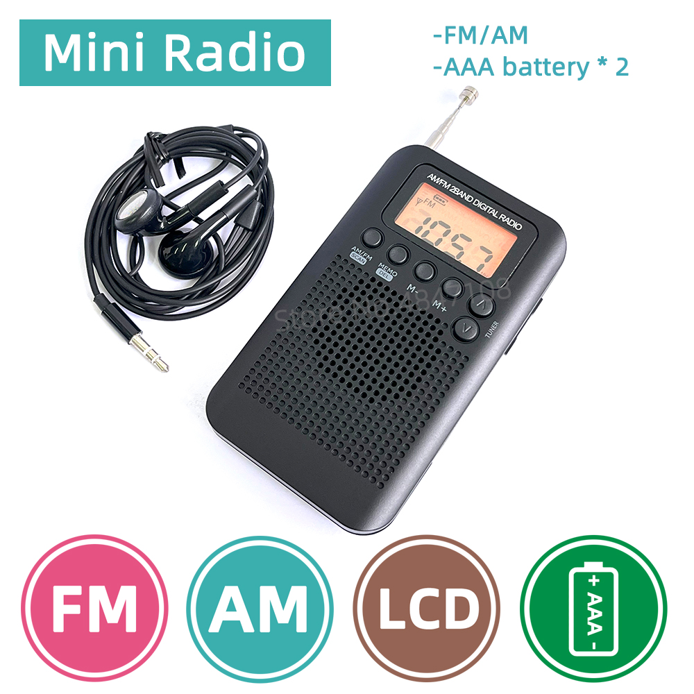 Radio portatile Mini Pocket FM AM Step 9/10KHZ ricevitore digitale schermo LCD ad alta sensibilità con altoparlante antenna telescopica