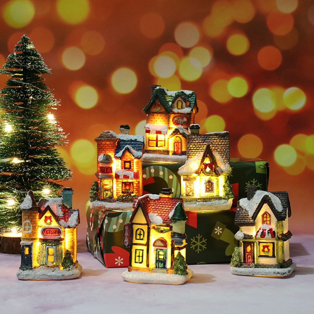 Christmas Decor Lighting Miniature Ornament Village Houses Xmas LED Light House
