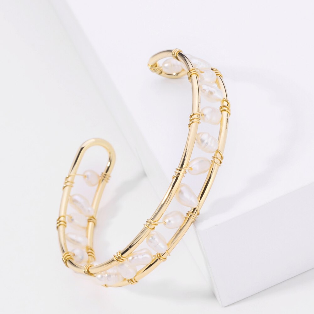 ZFYIN Fresh Water Pearl Cooper Alloy Cuff Bracelet-Chic Style Bangles Bracelets for Women: Default Title