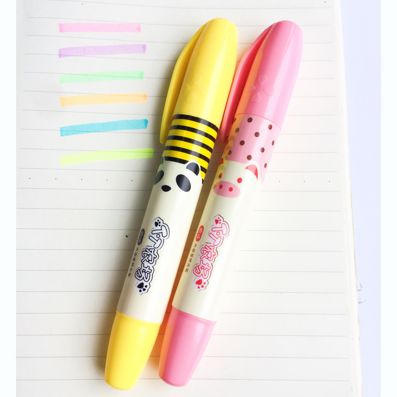 Kawaii panda gris katt doft överstrykningspenna färgpenna ritning anmärkning brevpapper skolan kontorsmaterial