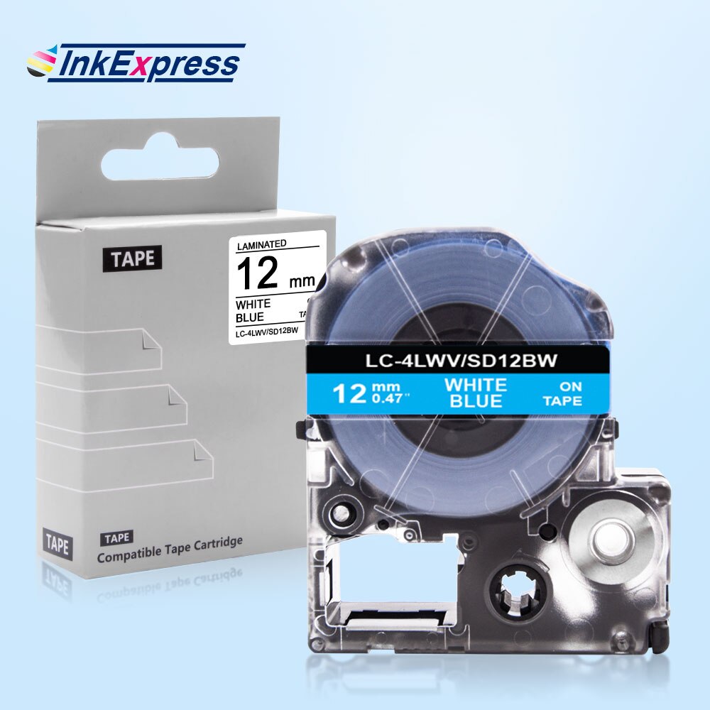 12mm taśma do projektora Epson król Jim SS12KW SC12RW SC12YW SC12BW SC12GW ST12KW taśma z etykietami LC-4WBN wstążki drukarki dla Epson drukarka do etykiet: White on Blue