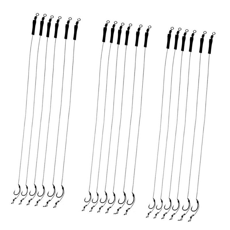 18Pcs 12lb Fishing Hair Rigs Assorted Hand Tied Carp Fishing Barbless Hooks