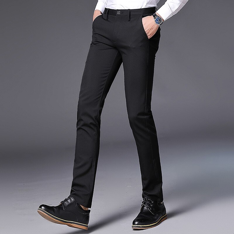 Pantalón de traje Formal negro para hombre, pantalones clásicos de negocios ajustados para hombre, pantalones de vestir para oficina o boda, pantalones de vestir para hombre, Perfume Masculino