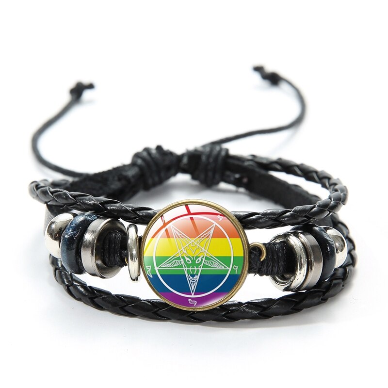 Neue Punk Teufel Satan Ziege Kopf Baphomet Leder Armbinde Jahrgang Invertiert Pentagramm Githic aufbringen Glas Cabochon Charme Armbinde: Stil 8