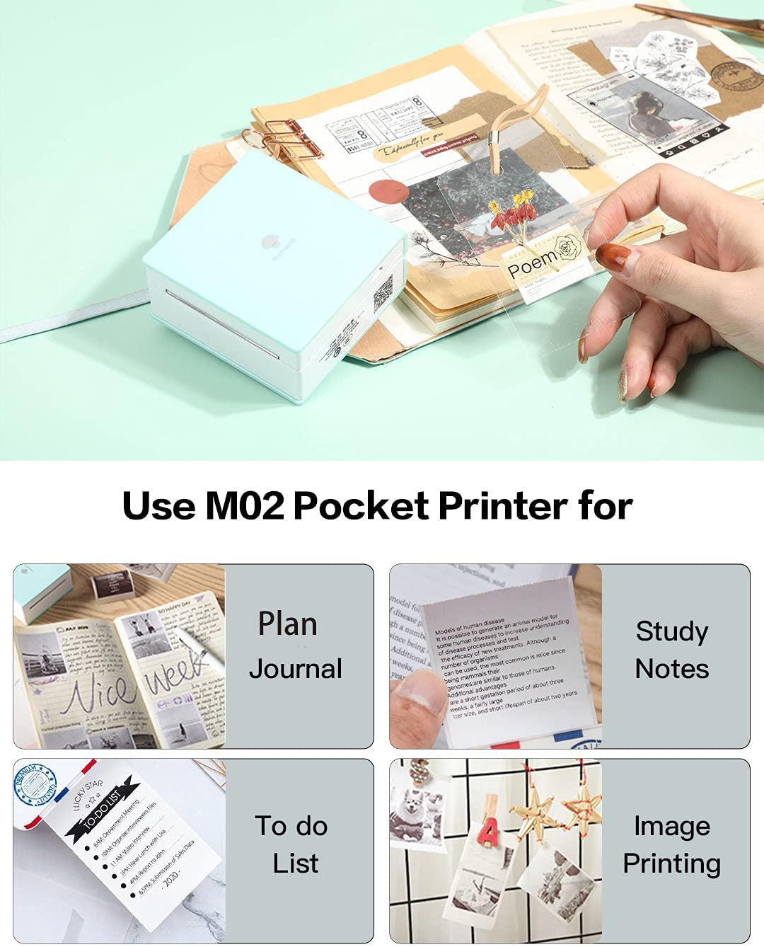 Phomemo M02 Thermal Portable Printer Wirelessly BT 203dpi Photo Label Memo Wrong Question Printing with USB Cable Imprimante