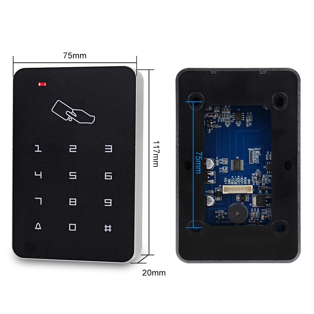 OBO Access Control Keypad RFID Keyboard Waterproof Outdoor Cover 125KHz Standalone Access Controller System Reader 10pcs Keyfobs