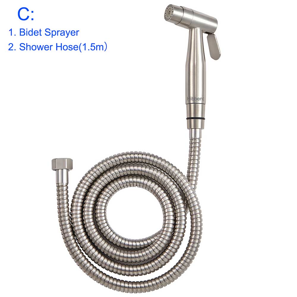 Toilet met twee functies, roestvrijstalen handdouche met bidet, dubbele sproeier, verstelbare douchesproeier voor persoonlijke reiniging: C-bidet en 1.5 mslang