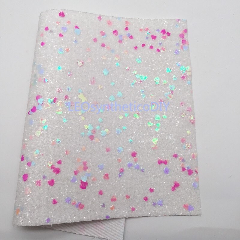 1PC 21X29CM Glitter Fabric, Chunky Glitter Leather Mixed with Valentine's Hearts For Making Bows LEOsyntheticoDIY T545: Default Title