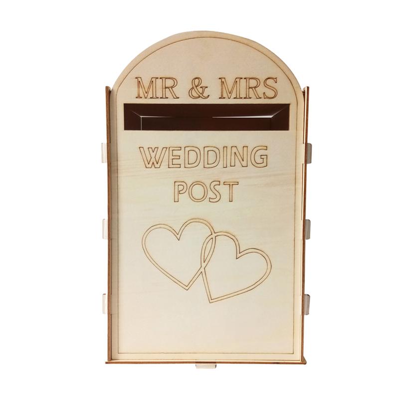 Wedding Wooden Post Box Rustic Mailbox Card Holder Craft Ornaments Wedding Supplies (With a Key)