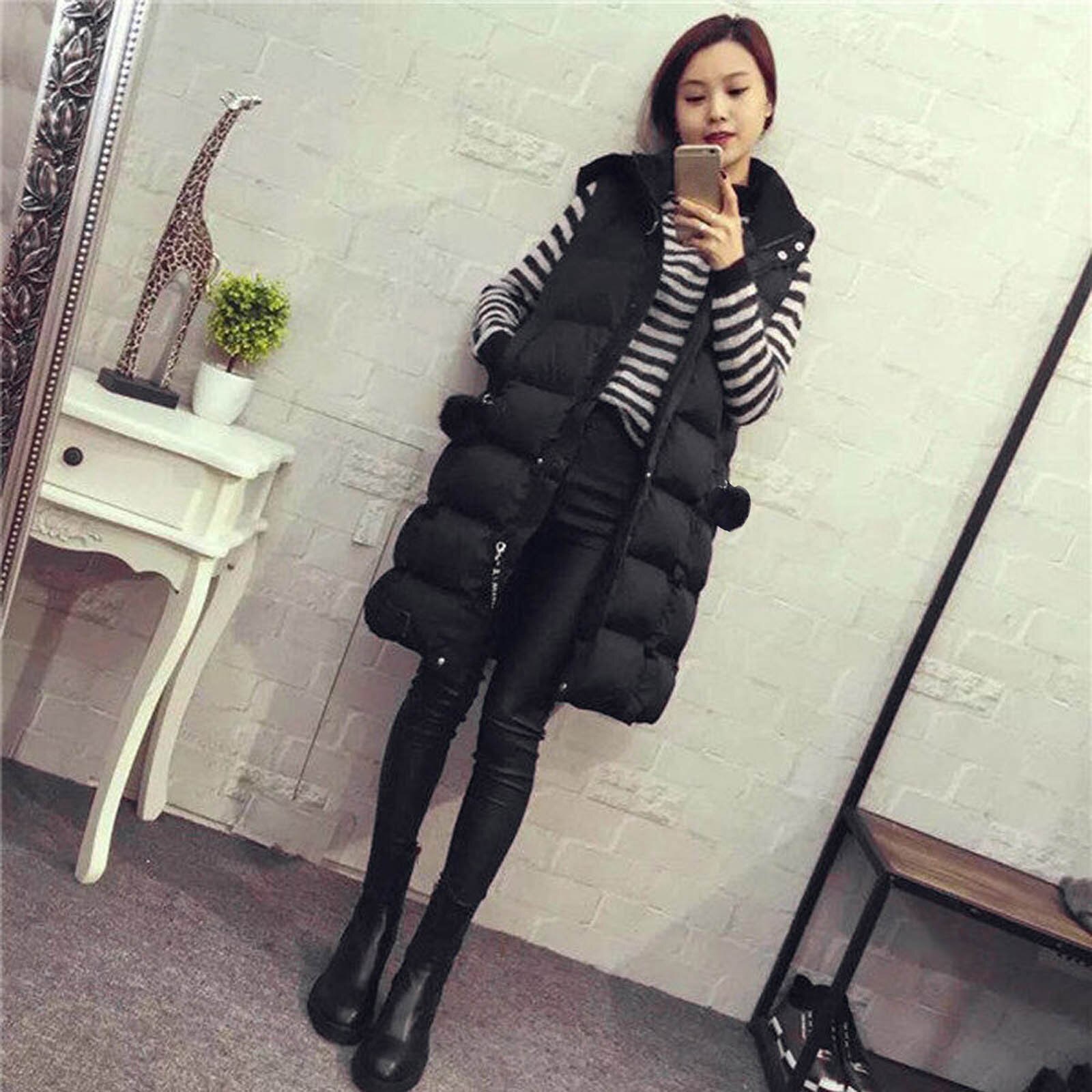 Sleeveless Jacket Woman Plus Size Hooded Padded Vest Woman Black Sleeveless Down Jacket Veste Femme Hiver Outwear Coat