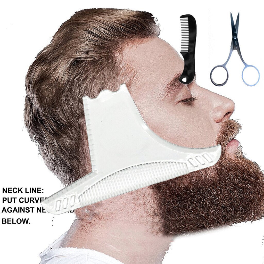 Transparent Premium Beard Shaping Template W/Beard Combs & Scissor Set