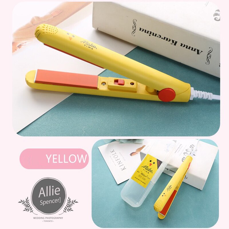 Mini Hair Curler 2 in 1 Hair Straightener Ceramic Electronic Fast Heating Straightening Iron&Curling Iron Styling Tool Dry & Wet: Yellow / UK