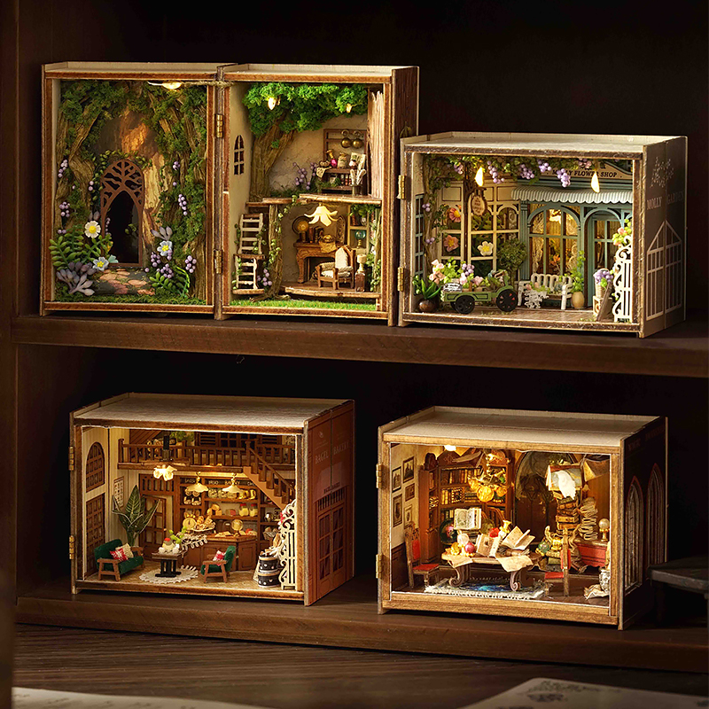 DIY miniatuur poppenhuis 3D puzzel klein huis assemblage gebouw model kit speelgoed huis met meubels verlichting houten ambachten