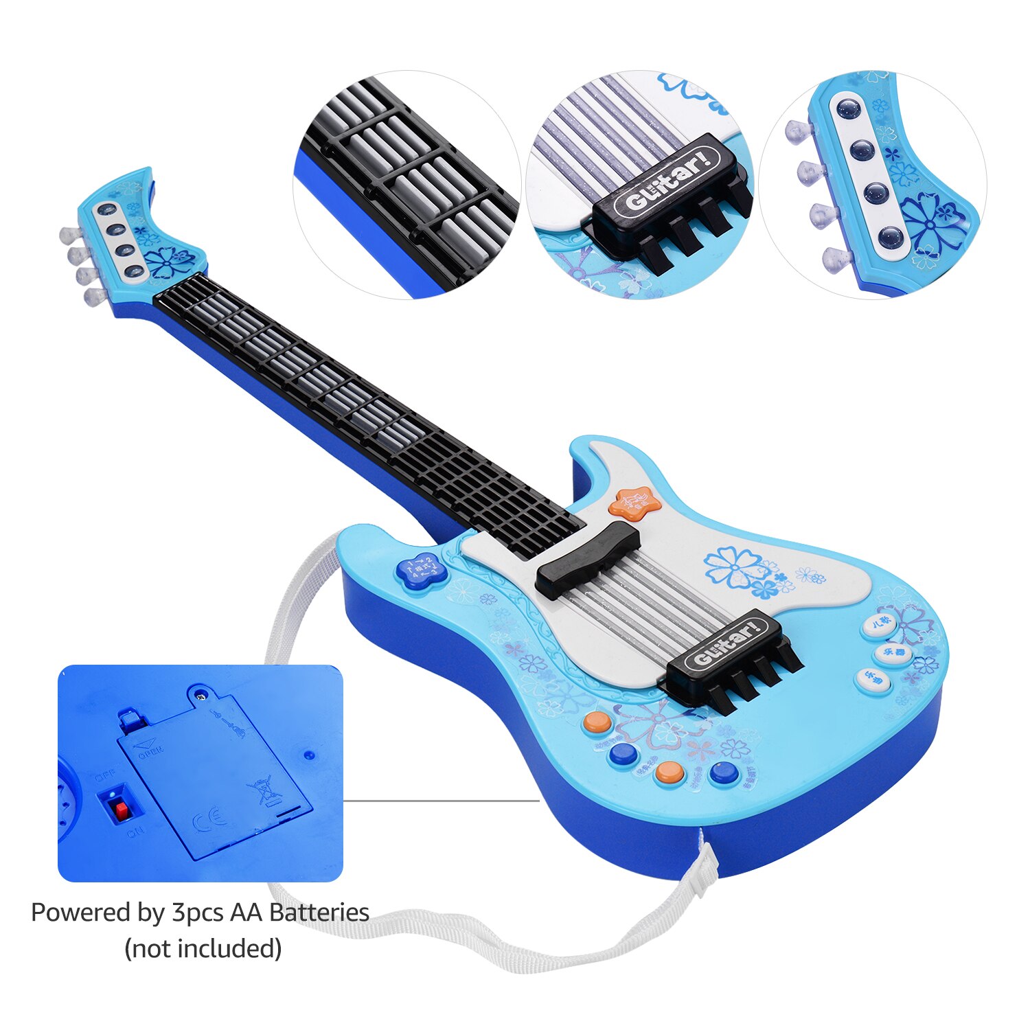 Kindergitaar met ritme, lichtjes en geluiden, leuk educatief muziekinstrument, elektrische gitaar, speelgoed voor kinderen