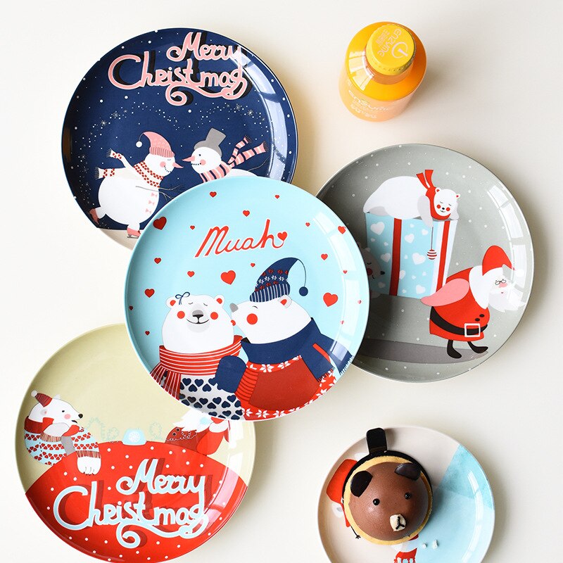 Ceramic Dinner Plate Christmas Cartoon Santa Claus Hand-painted Breakfast Dish Dessert Steak Fruit Plates Kitchen Tableware