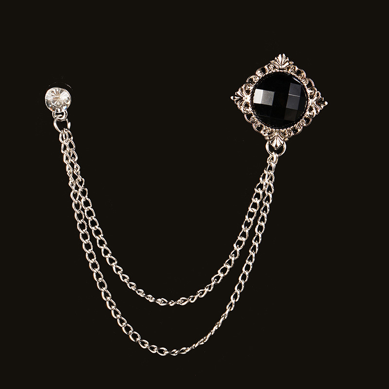 SKEDS-broches de cadena clásicos con diamantes de imitación para hombre, joyería para traje, decoración de cristal Vintage, broche para banquete, insignias, Pin, ramillete: Zinc negro plateado