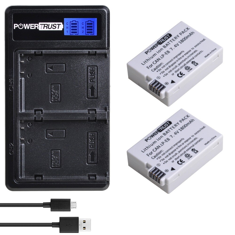 Cargador y baterías de LP-E8 de 1800mAh para Canon LP E8, Compatible con Canon EOS Rebel T3i T4i T5i EOS 600D 650D 700D Kiss X4 X6: 2 pack kit