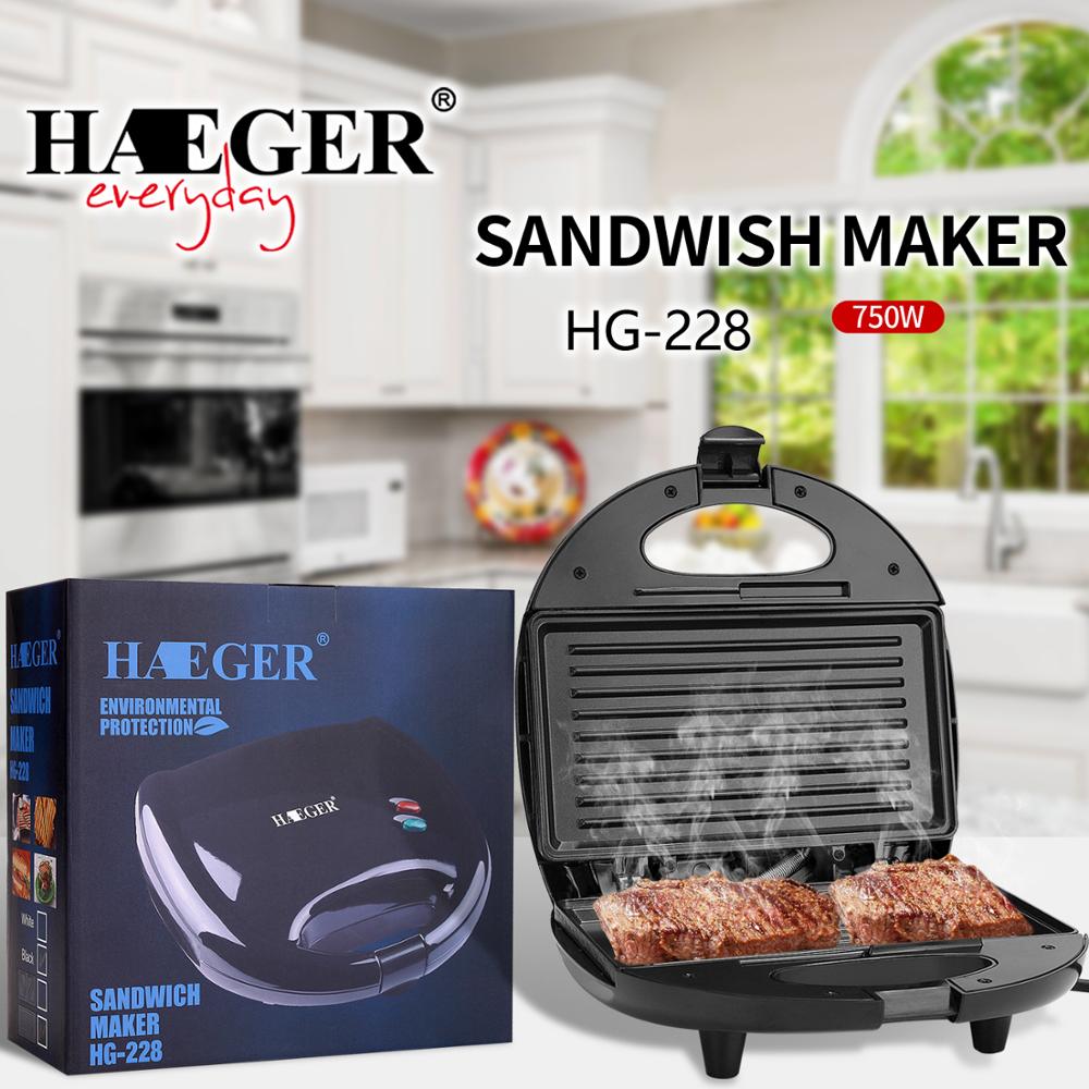 Sandwich Maker Grill 750W Houseware automatic temperature Control nonstick interiors plates HG-228