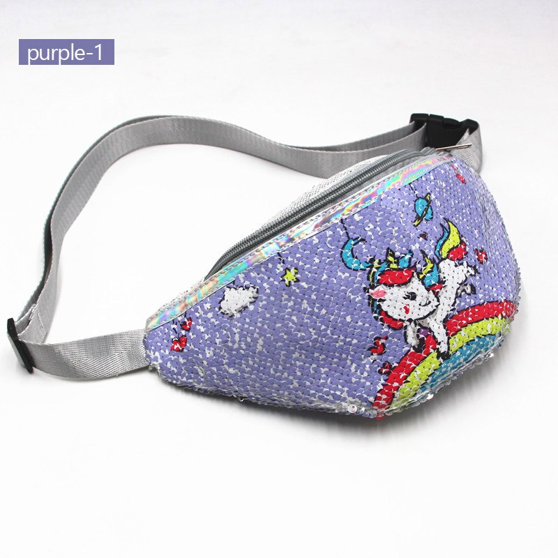 AIREEBAY-Riñonera de lentejuelas con estampado para chicas, bolso de cintura femenino con estampado de dibujos animados de unicornio, a la , bolso cruzado para niñas: 4167purple01