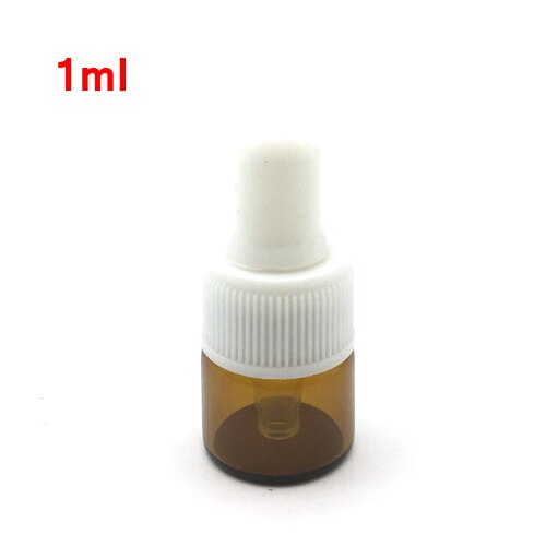10 stuks/partij 1ml amberkleurige kleine flesjes parfumdruppelaar voor etherische olie glazen druppelflesjes: Amber met witte dop