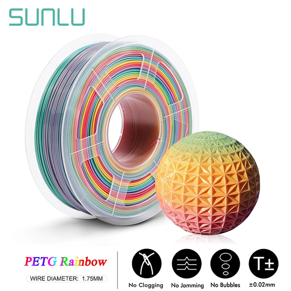 Sunlu 1.75Mm Petg Gloeidraad Voor 3D Printer Plastic Petg Regenboog Filament 3D Afdrukken Materialen 1Kg Met spool