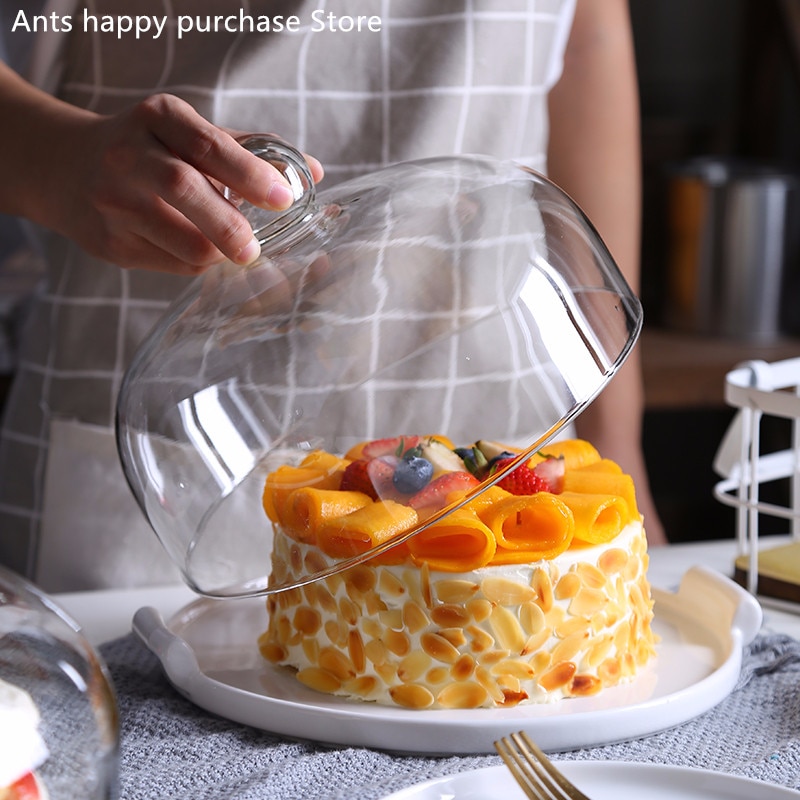 Keramische taartplaat glazen deksel dessert brood fruit dessertschaal bewaar schaal display standaard opbergschaal met deksel