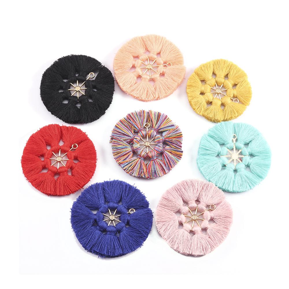 5Pcs/lot Alloy Tassels Charms Pendant Earring 8 Colors Round Pendant Necklace Findings for DIY Jewelry Making Accessories