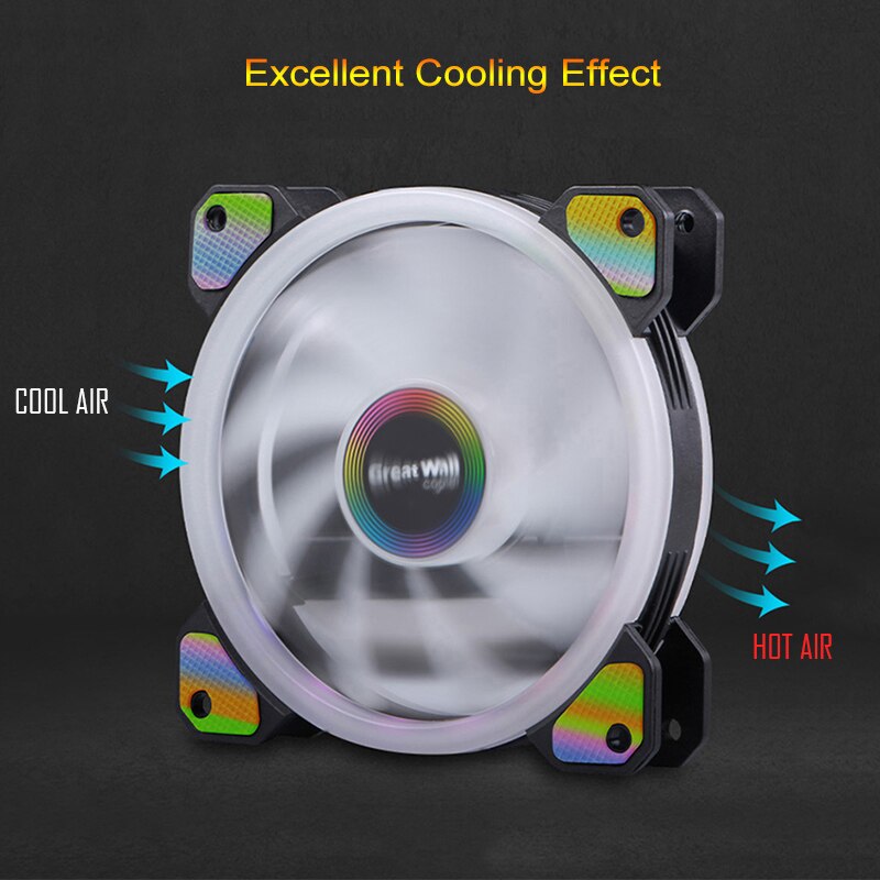 Great Wall PC Case Fan Cooler RGB 120mm 4pin LED Cooling Fans for PC Silent Heatsink 12V Dual Halo Computer Fan RGB Cooling