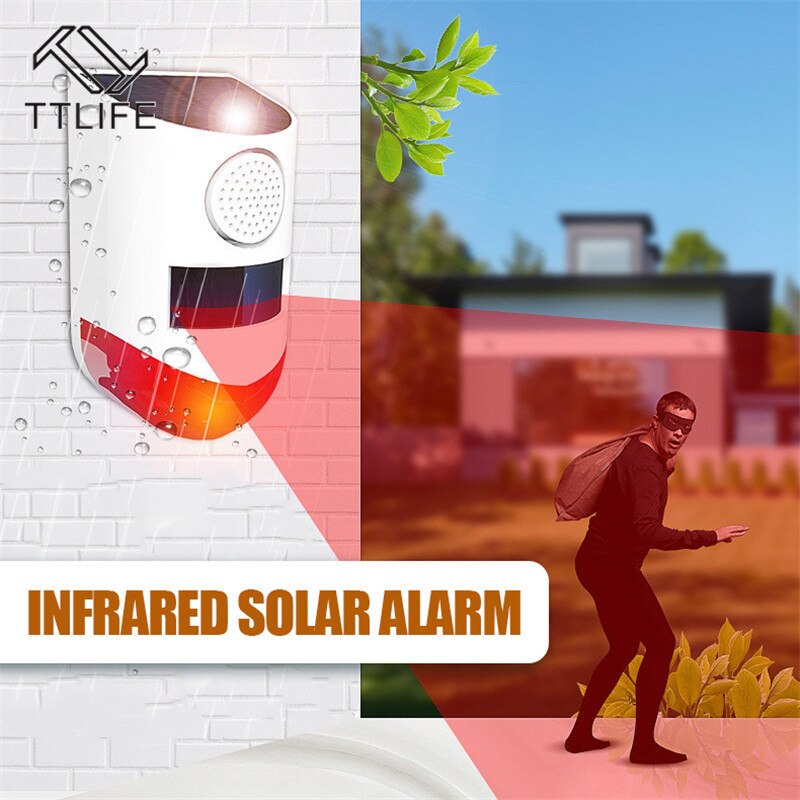 Zonne-energie Infrarood Motion Sensor Detector Sirene Strobe Alarmsysteem Waterdichte 120dB Luid Voor Home Yard Outdoor Beveiliging